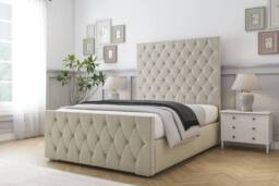 "Comfort Beds Florida Plush Bed Frame - 50"" Upholstered Headboard in Cream - Size: Small Double" - thumbnail 1