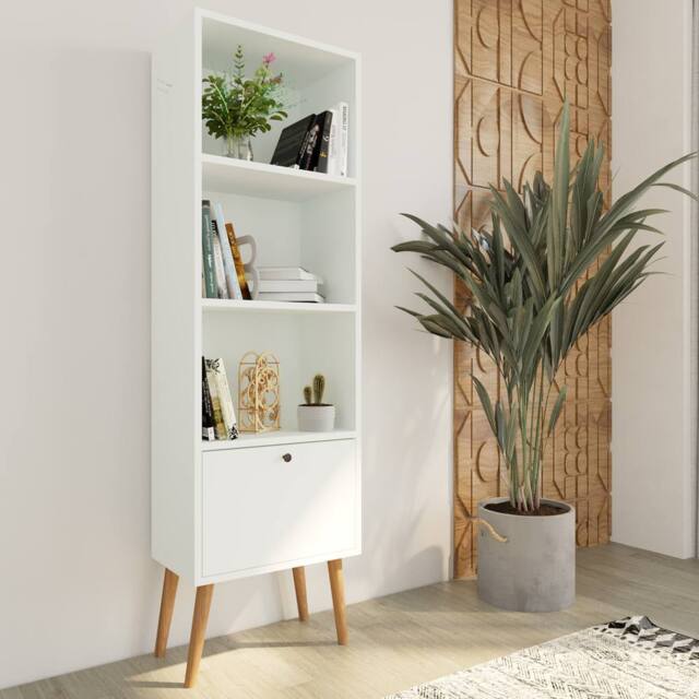 BIMOSSA Janus Wooden Bookcase w/ Cabinet Small Bookshelf w/ 3 Shelves & Storage, Narrow Bookcase for Book Storage, Kids Bookshelf for Modern Living - image 1