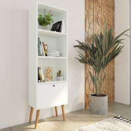 BIMOSSA Janus Wooden Bookcase w/ Cabinet Small Bookshelf w/ 3 Shelves & Storage, Narrow Bookcase for Book Storage, Kids Bookshelf for Modern Living - thumbnail 1