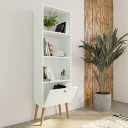BIMOSSA Janus Wooden Bookcase w/ Cabinet Small Bookshelf w/ 3 Shelves & Storage, Narrow Bookcase for Book Storage, Kids Bookshelf for Modern Living - thumbnail 2