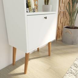 BIMOSSA Janus Wooden Bookcase w/ Cabinet Small Bookshelf w/ 3 Shelves & Storage, Narrow Bookcase for Book Storage, Kids Bookshelf for Modern Living - thumbnail 4