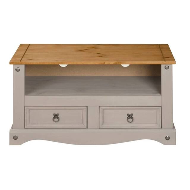 Nordara TV Stand Flat Screen Grey 2 Drawer Unit Cabinet Solid Wax Pine - image 1