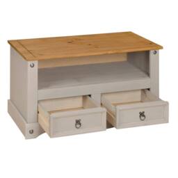 Nordara TV Stand Flat Screen Grey 2 Drawer Unit Cabinet Solid Wax Pine - thumbnail 2