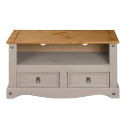 Nordara TV Stand Flat Screen Grey 2 Drawer Unit Cabinet Solid Wax Pine - thumbnail 1