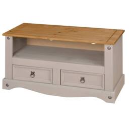 Nordara TV Stand Flat Screen Grey 2 Drawer Unit Cabinet Solid Wax Pine - thumbnail 4
