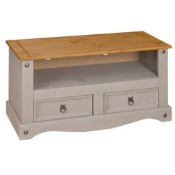 Nordara TV Stand Flat Screen Grey 2 Drawer Unit Cabinet Solid Wax Pine - thumbnail 3