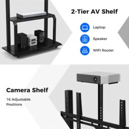 "Costway Mobile TV Stand Adjustable Media Console Cart for 32"" 80"" Flat/Curved TVs in Black" - thumbnail 6
