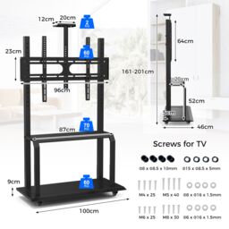 "Costway Mobile TV Stand Adjustable Media Console Cart for 32"" 80"" Flat/Curved TVs in Black" - thumbnail 2