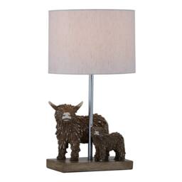 First Choice Lighting Set of 2 Angus & Hamish - Highland Cows Table Lamps With Linen Shade in Brown - thumbnail 2