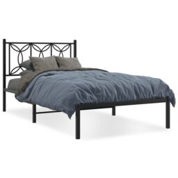Berkfield Home Metal Bed Frame without Mattress with Headboard Black 100x200cm - Size: 100x200 cm - thumbnail 2