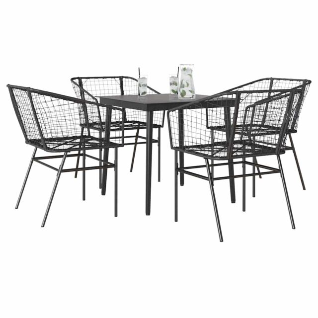 Berkfield Home 5 Piece Garden Dining Set Black Poly Rattan Glass - image 1