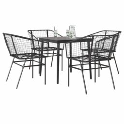 Berkfield Home 5 Piece Garden Dining Set Black Poly Rattan Glass - thumbnail 1