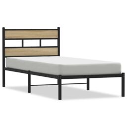 Berkfield Home Metal Bed Frame without Mattress Sonoma Oak 90x190 cm Single in Brown - thumbnail 2