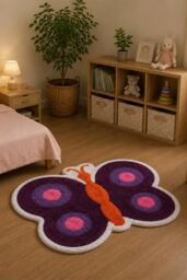 Homescapes Cotton Tufted Purple Butterfly Children Rug - Size: 50 cm x 80 cm - thumbnail 3