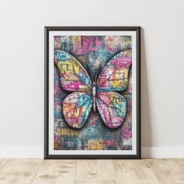 60 SECOND MAKEOVER Butterfly Graffiti Print Urban Street Art Poster Junk Journal - Size: A4 - image 1