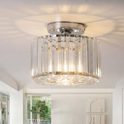 COMELY Crystal Ceiling Light, Modern Semi Flush Mount Ceiling Lamp in Silver