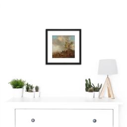 Artery8 Romeyn Landscape With Animals 8X8 Inch Square Wooden Framed Wall Art Print Picture with Mount in Black - thumbnail 2