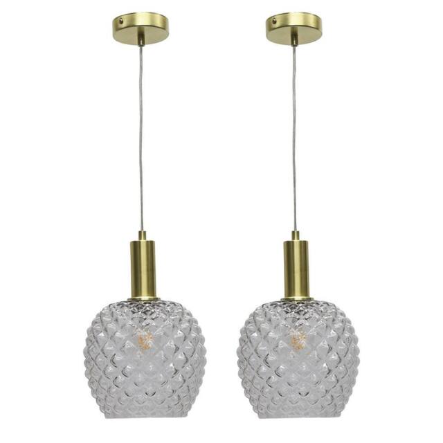 First Choice Lighting Set of 2 Baine - Clear Textured Glass Satin Brass Deco Pendants - image 1