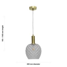 First Choice Lighting Set of 2 Baine - Clear Textured Glass Satin Brass Deco Pendants - thumbnail 6