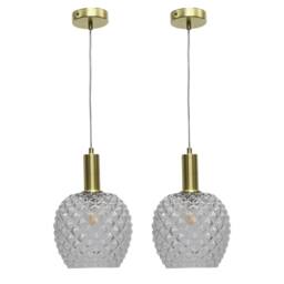 First Choice Lighting Set of 2 Baine - Clear Textured Glass Satin Brass Deco Pendants - thumbnail 1