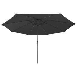 Berkfield Home Outdoor Parasol with LED Lights & Metal Pole 400 cm Black - thumbnail 3
