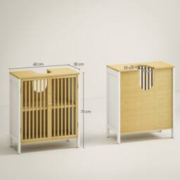 Wyld Haus Neyora Bamboo Under Sink Bathroom Cabinet with Cut Out Front in White - thumbnail 4