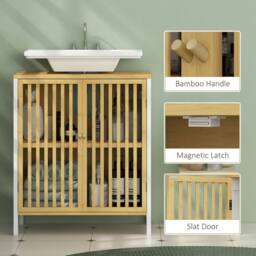 Wyld Haus Neyora Bamboo Under Sink Bathroom Cabinet with Cut Out Front in White - thumbnail 8