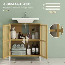 Wyld Haus Neyora Bamboo Under Sink Bathroom Cabinet with Cut Out Front in White - thumbnail 6