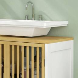 Wyld Haus Neyora Bamboo Under Sink Bathroom Cabinet with Cut Out Front in White - thumbnail 9