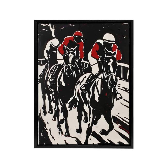 "Artery8 Jockeys Horse Racing Race Framed Canvas Wall Art Print in Black - Size: W12"" x H16""" - image 1