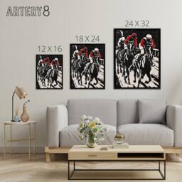"Artery8 Jockeys Horse Racing Race Framed Canvas Wall Art Print in Black - Size: W12"" x H16""" - thumbnail 4
