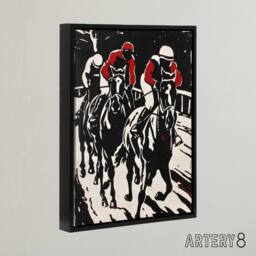"Artery8 Jockeys Horse Racing Race Framed Canvas Wall Art Print in Black - Size: W12"" x H16""" - thumbnail 2