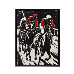 "Artery8 Jockeys Horse Racing Race Framed Canvas Wall Art Print in Black - Size: W12"" x H16""" - thumbnail 1