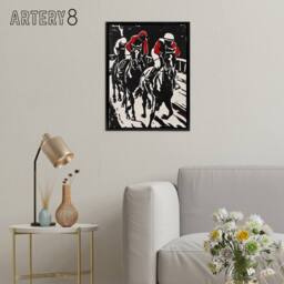 "Artery8 Jockeys Horse Racing Race Framed Canvas Wall Art Print in Black - Size: W12"" x H16""" - thumbnail 3