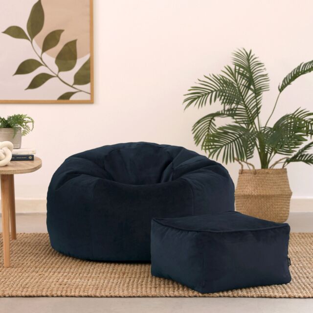 icon Kingston Classic Velvet Bean Bag Chair & Pouffe Pink Bean Bag Chair in Dark Blue - image 1