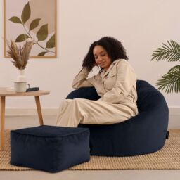 icon Kingston Classic Velvet Bean Bag Chair & Pouffe Pink Bean Bag Chair in Dark Blue - thumbnail 2
