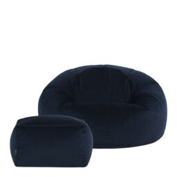 icon Kingston Classic Velvet Bean Bag Chair & Pouffe Pink Bean Bag Chair in Dark Blue - thumbnail 4