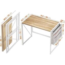 KORVIXA Folding Desk Foldable Computer Desk Table in Beige - Size: 100 cm - thumbnail 2