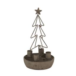 Hill Interiors Rustic Outline Tree Christmas Candle Holder 26cm x 14cm x 14cm in Stone - Size: 26 cm x 14 cm x 14 cm