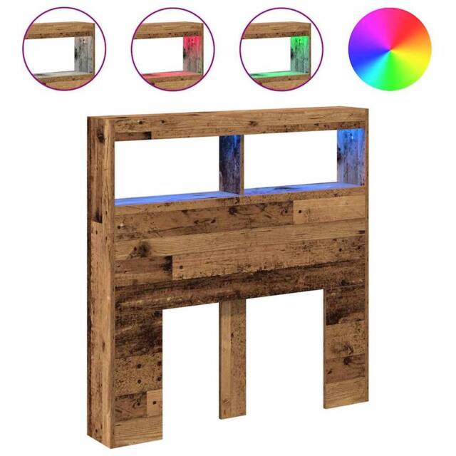 Berkfield Home Headboard Cabinet with LED Old Wood 100x17x102 cm in Brown - Size: 100 x 17 x 102 cm - image 1