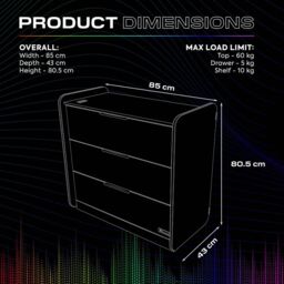 X Rocker Electra Chest of 3 Drawers Sideboard with LED Lights in Black - thumbnail 9