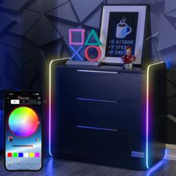 X Rocker Electra Chest of 3 Drawers Sideboard with LED Lights in Black - thumbnail 1