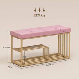 HOMCOM Shoe Storage Bench with Seat Cushion Tufted Shoe Rack Bench in Pink - thumbnail 3
