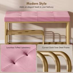 HOMCOM Shoe Storage Bench with Seat Cushion Tufted Shoe Rack Bench in Pink - thumbnail 4
