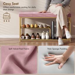 HOMCOM Shoe Storage Bench with Seat Cushion Tufted Shoe Rack Bench in Pink - thumbnail 6