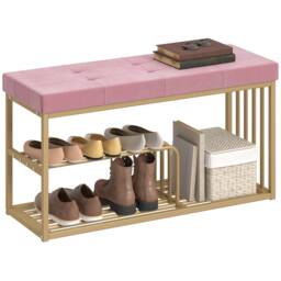HOMCOM Shoe Storage Bench with Seat Cushion Tufted Shoe Rack Bench in Pink - thumbnail 2