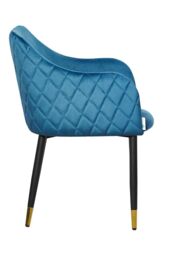 Life Interiors Set of 2 Verona Velvet Dining Chairs with Quilted Back & Black Legs - Modern Accent Chair with Gold Foot Caps in Blue - thumbnail 3