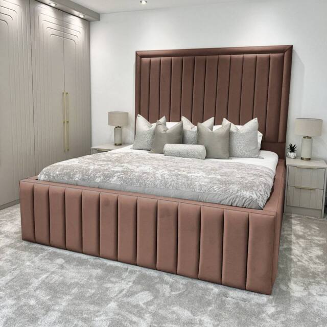 Living Comfort Bedz Hampton Slatted Base Upholstered Bed with 54-Inch panel Headboard in Brown - Size: Single - image 1
