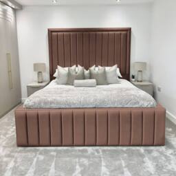 Living Comfort Bedz Hampton Slatted Base Upholstered Bed with 54-Inch panel Headboard in Brown - Size: Single - thumbnail 2