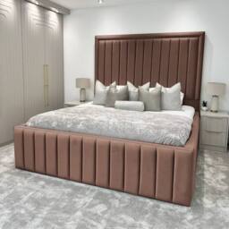 Living Comfort Bedz Hampton Slatted Base Upholstered Bed with 54-Inch panel Headboard in Brown - Size: Single - thumbnail 1